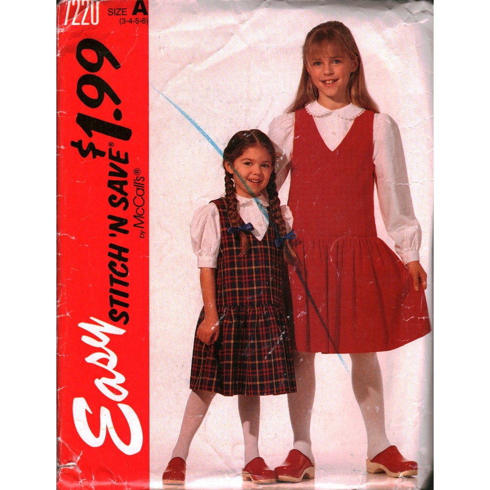 Vintage McCalls 7220 Girls Jumper Sewing Pattern Size A 3-4-5-6 Stitch N Save